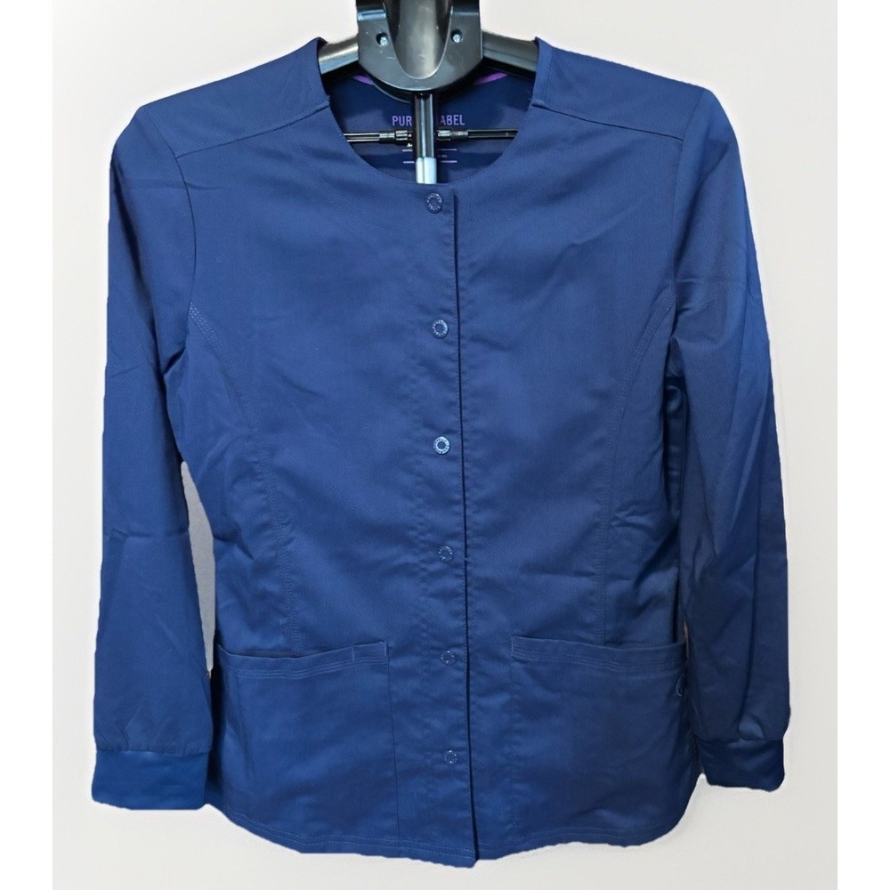 Healing Hands Purple Label Womens S Blue Snap Front Scrub Jacket Style #5500